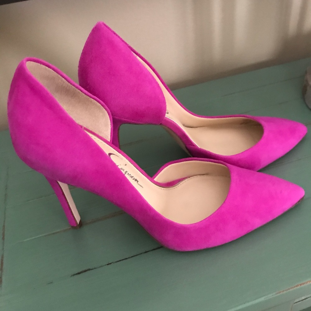 JS hot pink suede heels